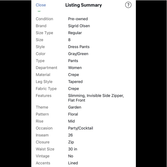 Sigrid Olsen Silk Floral Chain Women's Pants Sz 8 - Picture 7 of 7